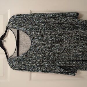 J.Jill Crew Neck Blue Black White Pattern Smock Shirt